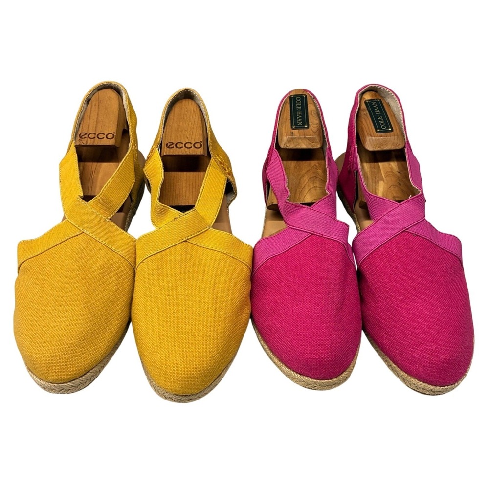 Me Too Nissa 12 Espadrille Wedge Shoes Womens 9.5M Yellow Pink Casual Lot of 2